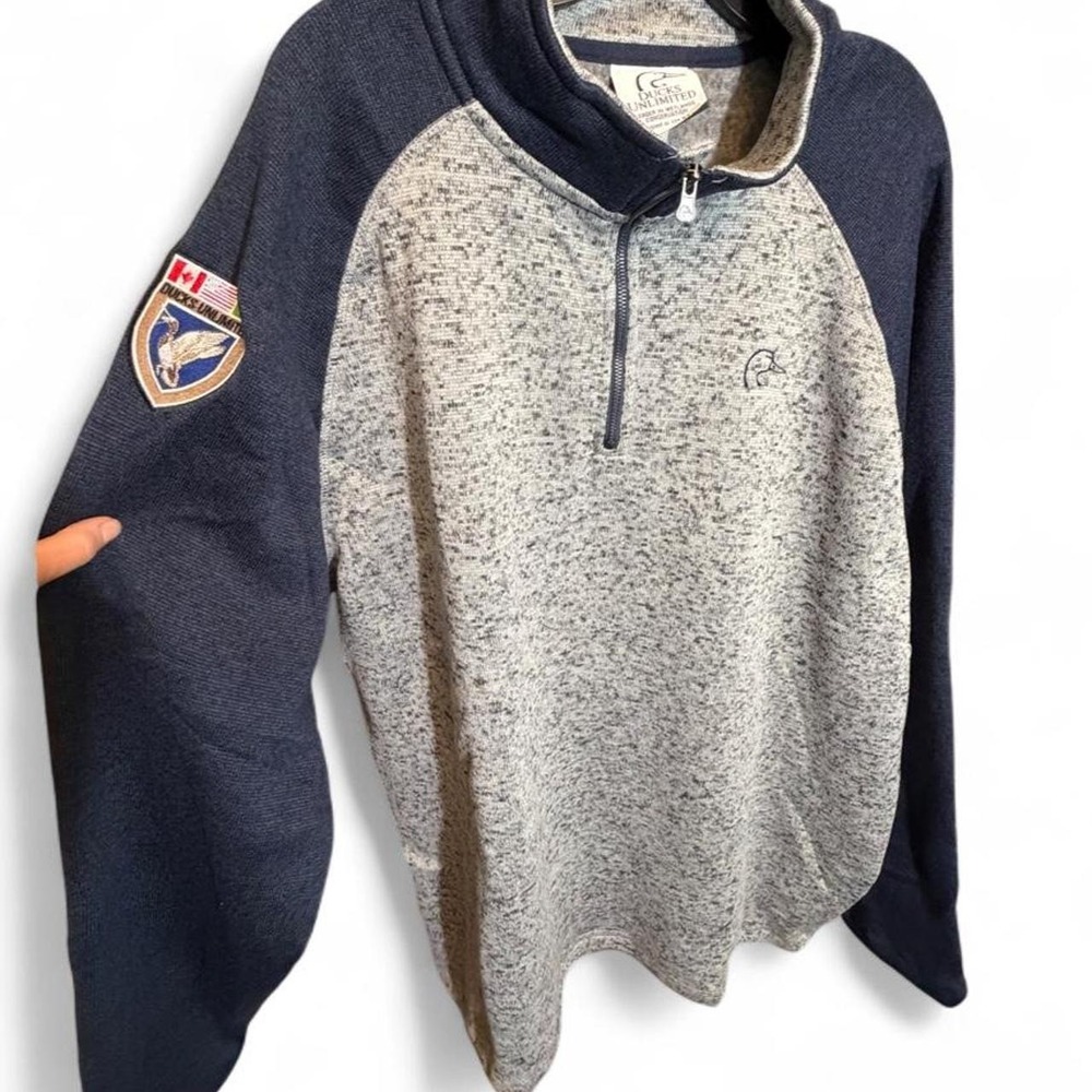 Ducks Unlimited Quarter Zip Sweater Men's 3XL Navy and Gray Speckled Knit